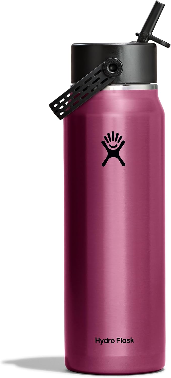 Hydro Flask 32 Oz Lightweight Wide Straw Lid - Insulated Stainless Steel Water Bottle - Hiking, Commuting Garnet Red