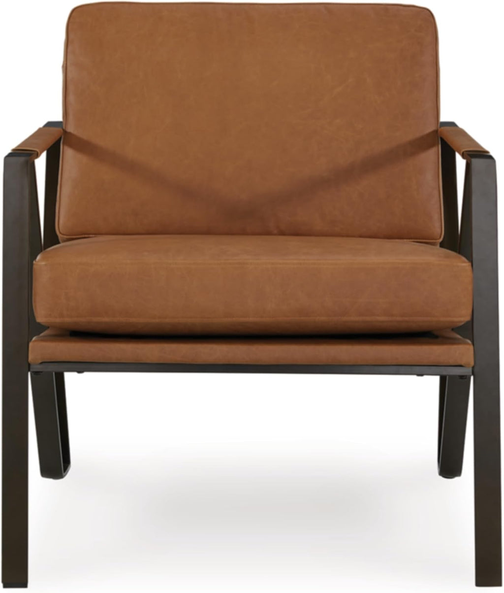 Signature Design by Ashley Garronmont Mid-Century Modern Leather Accent Chair with Metal Frame, Light Brown & Metallic