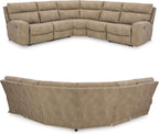 Signature Design by Ashley Next-Gen DuraPella 5-Piece Power Reclining Sectional, Modular L-Shaped Sofa with Zero Gravity Recline and Adjustable Headrest, Water Resistant Faux Leather Couch, Sand