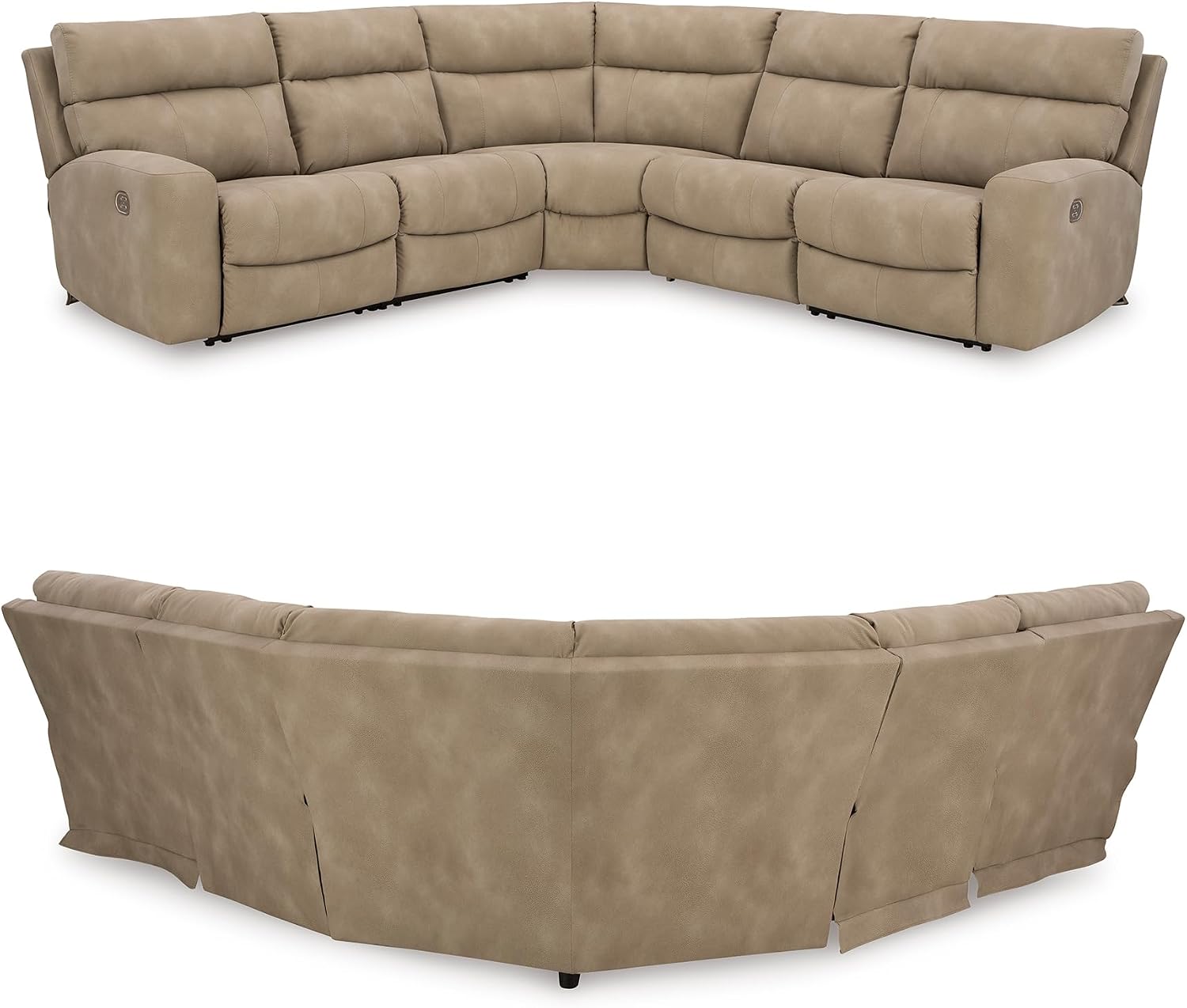 Signature Design by Ashley Next-Gen DuraPella 5-Piece Power Reclining Sectional, Modular L-Shaped Sofa with Zero Gravity Recline and Adjustable Headrest, Water Resistant Faux Leather Couch, Sand