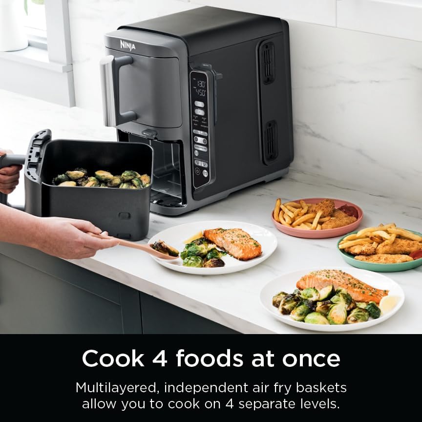 Ninja DoubleStack XL Smart Air Fryer, 2-Basket, 10 QT, 6-in-1, DoubleStack Technology Cooks 4 Foods at Once, Space Saving Design, Air Fry, Broil, Bake SL451