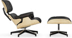 Luxury Top Black Grain Leather Mid Century Chaise Lounge Chair with Ottoman, Premium Handcrafted Walnut Wood, Ergonomic Modern Accent Chair for Living Room Office