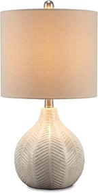 Signature Design by Ashley Rainermen Casual Ceramic Table Lamp, Transparent White Glaze Finish, Drum Hardback Fabric Shade, 11" W x 11" D x 21" H, Off White