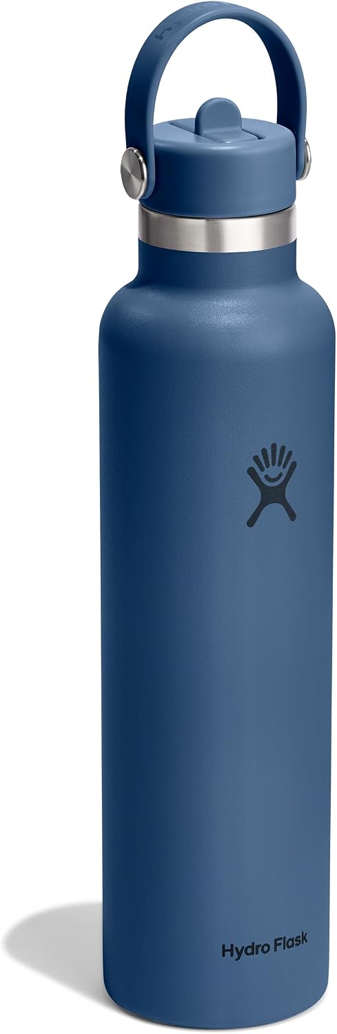 Hydro Flask Water Bottle - Insulated Stainless Steel - Straw Lid, Non Spill, Leakproof in 24 Oz Harbor Blue