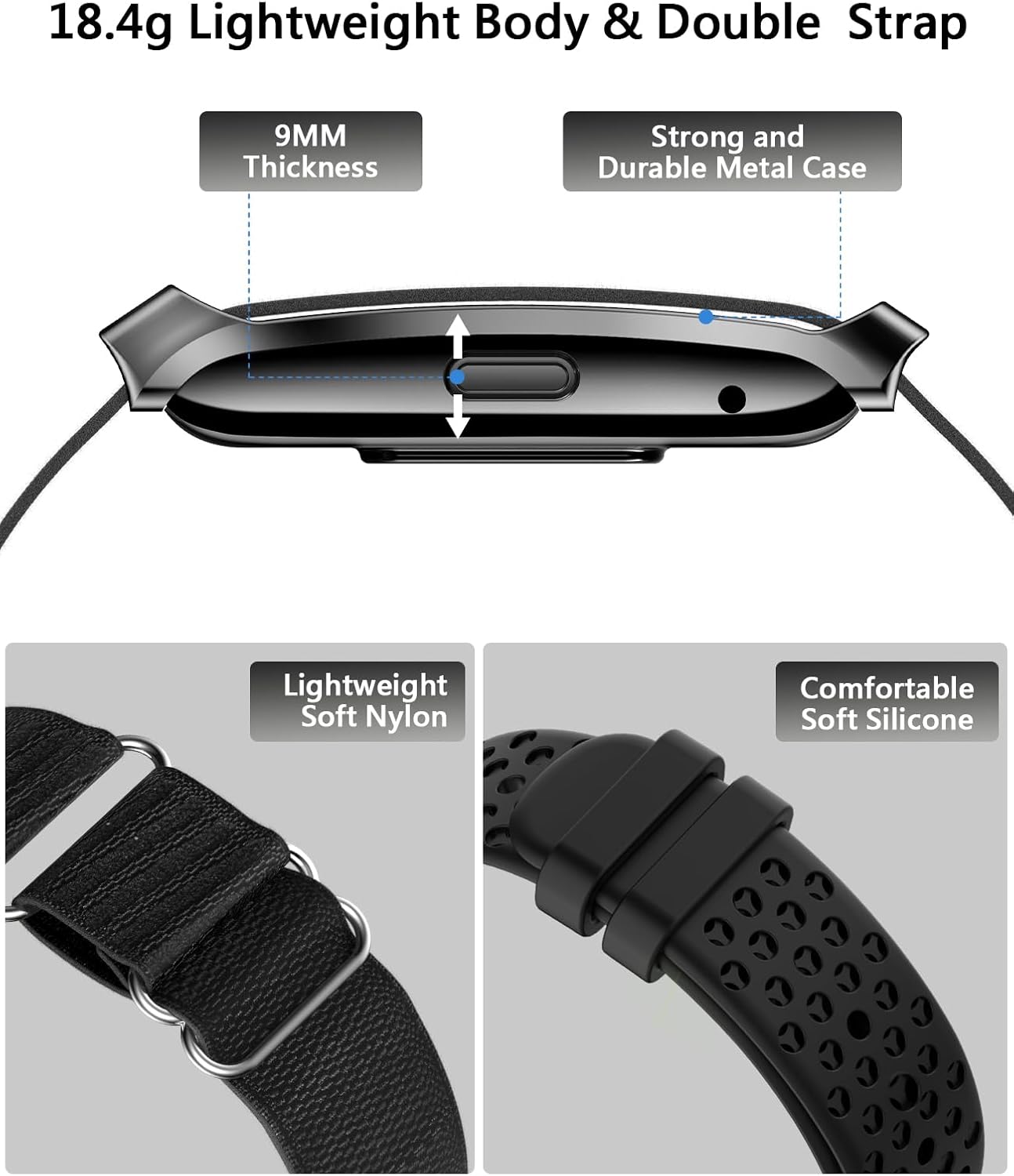 Smart Bracelet for Men Women, Health Activity Fitness Trackers, 24H Sleep Tracker, 24/7 Continuous Heart Rate/Blood Pressure/HRV/Stress Monitor, 170+ Sports Modes Smart Wristband with Free APP 2 Bands