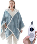 Westinghouse Wearable Heated Throw Blanket, Electric Heated Wrap Poncho Shawl with Pockets, 6 Heating Levels & 2-10 Auto Shut-Off, 50 x 60 Inch, Gift for Family, Friends, Machine Washable, Light Blue