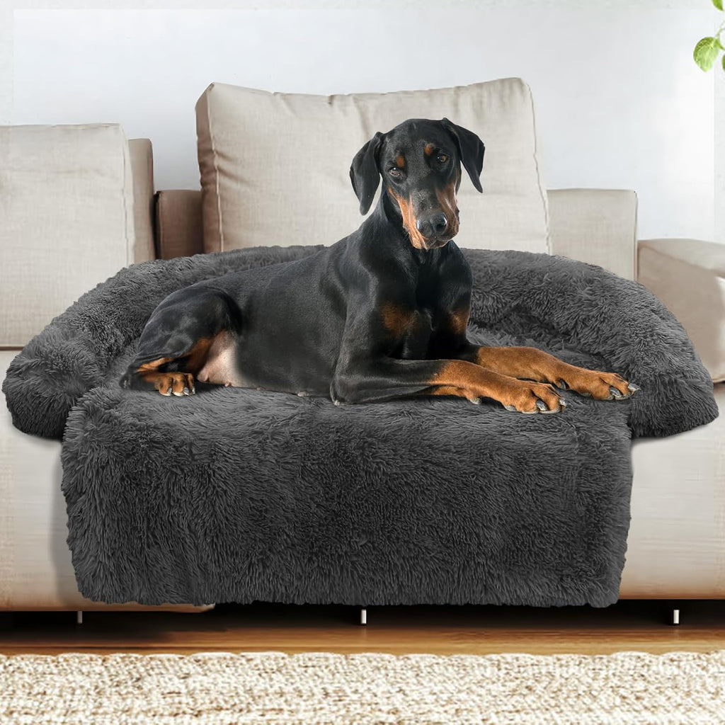 GGIB Cooling Dog Bed Mat with Bolster Pillow Washable Dog Couch Cover Breathable Summer Pet Couch Bed Protector Indoor(Large, Cooling Grey)