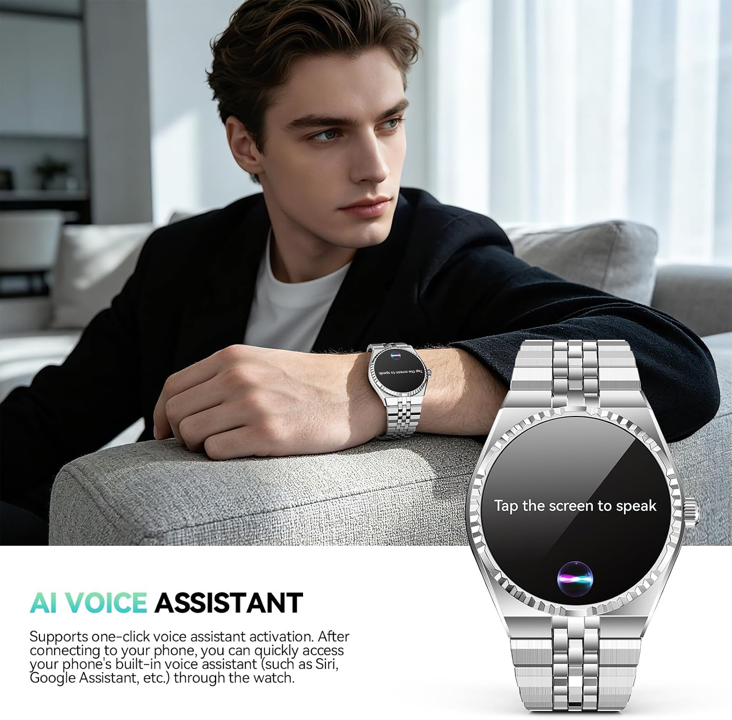 Smart Watch with 1.32" AMOLED Display, Bluetooth 5.4 Calls, 160+ Sports Modes, Fitness Tracker with Heart Rate/SpO2/Blood Pressure/Sleep Monitor, Waterproof Watch for Men Women Android and iOS Silver