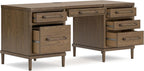 Signature Design by Ashley Roanhowe Contemporary 68" Home Office Desk with 6 Felt-Lined Drawers, USB Charging Ports and Cord Management, Dark Brown