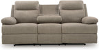Signature Design by Ashley Reclining Sofa with Drop Down Table and USB Charging, Yarrow Lane Yarrow Lane Collection, Manual Pull Tab, Chenille Fabric for Living Room Comfort, Mocha Brown, 86" W