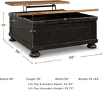 Signature Design by Ashley Valebeck Lift Top Coffee Table, Storage, Split-top Design, Wood, 36" W x 36" D x 18" H, 2-tone Distressed Brown & Black Finish