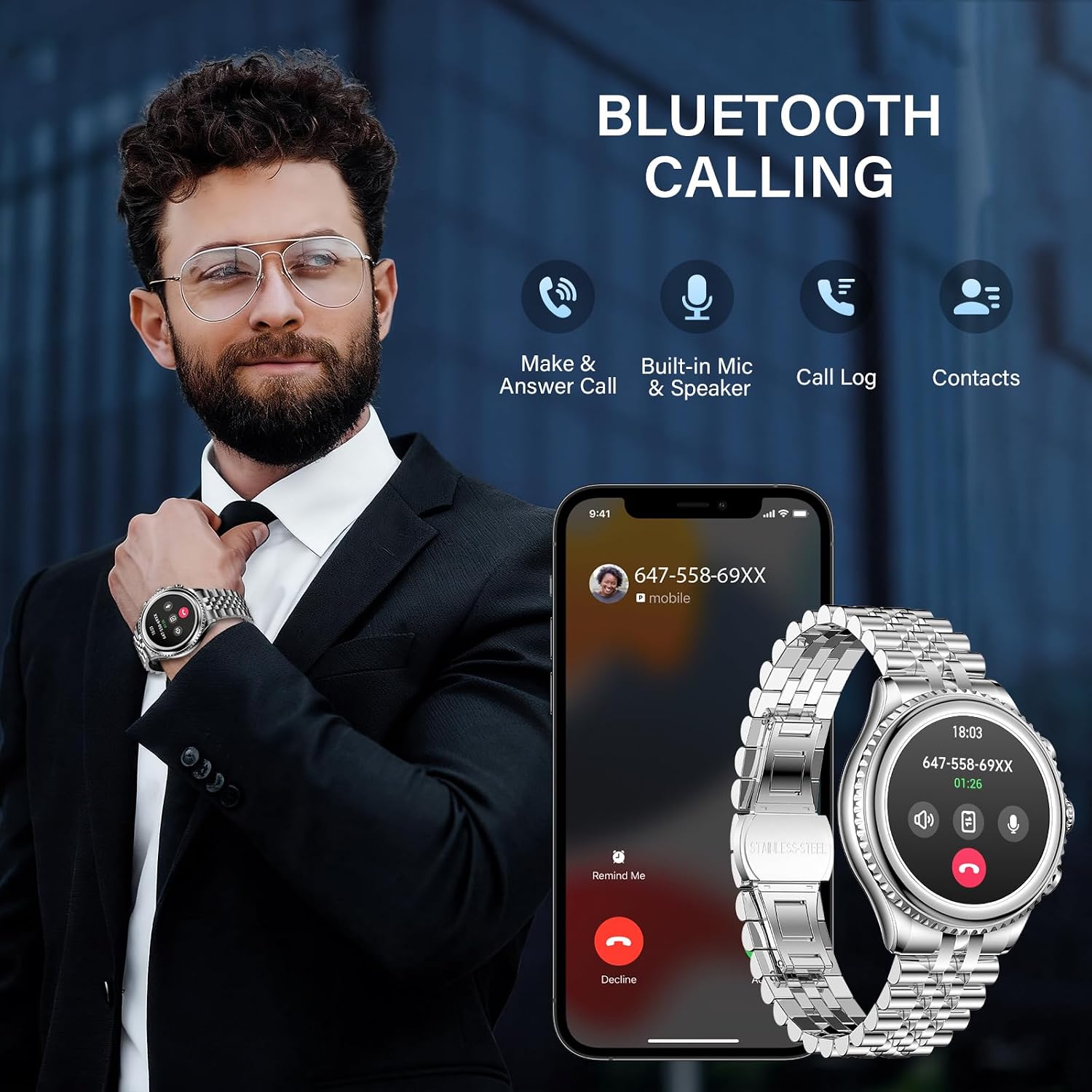 SOUYIE 2026 Smart Watch for Men Answer/Make Call for Android iPhone, 1.32" AMOLED HD Screen Mens Luxury Watch, 1st Heavy Duty Smartwatch Heart Rate Blood Oxygen Blood Pressure Sleep Monitor Pedometer