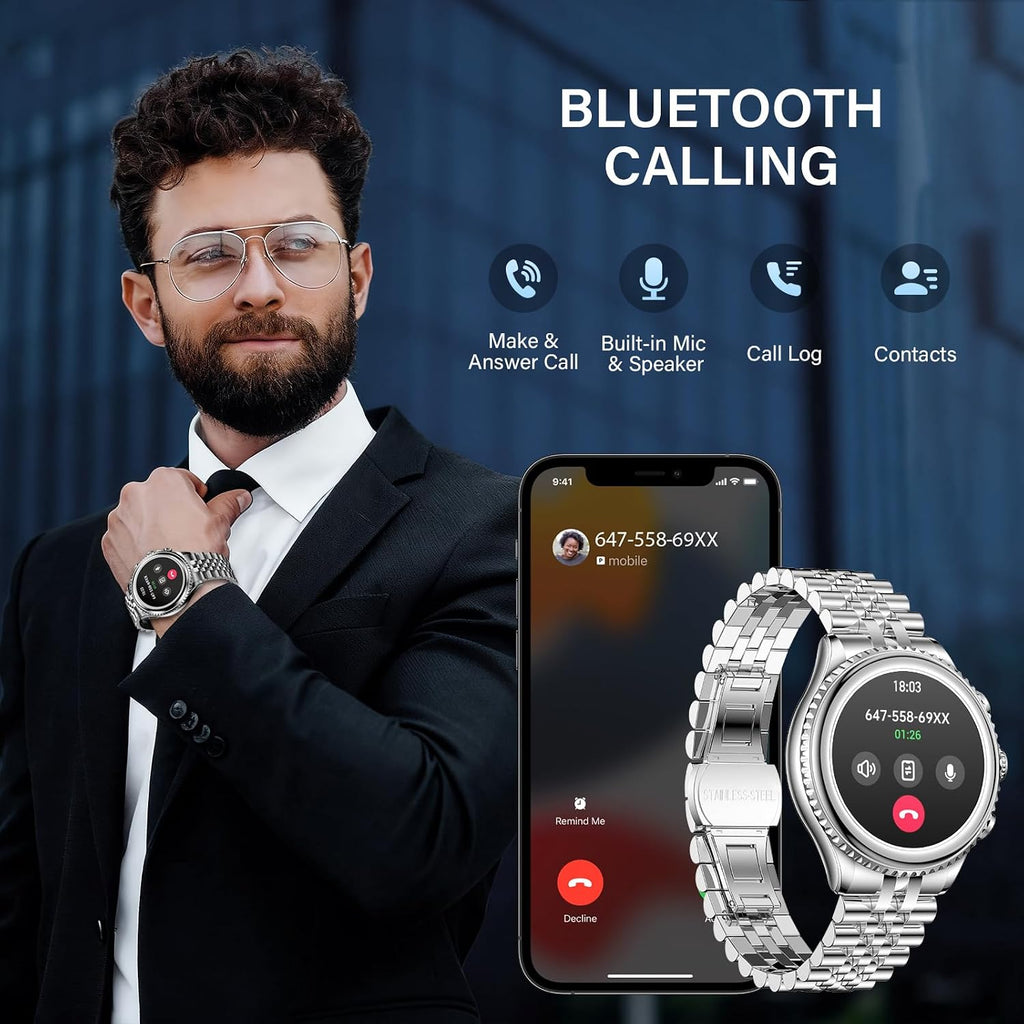 SOUYIE 2026 Smart Watch for Men Answer/Make Call for Android iPhone, 1.32" AMOLED HD Screen Mens Luxury Watch, 1st Heavy Duty Smartwatch Heart Rate Blood Oxygen Blood Pressure Sleep Monitor Pedometer