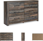 Signature Design by Ashley Drystan 6 Drawer Dresser, Pre-Assembled Convenience, Engineered Wood Construction for Bedroom Storage, Rustic Brown and Multi, 59" W x 16" D x 37" H