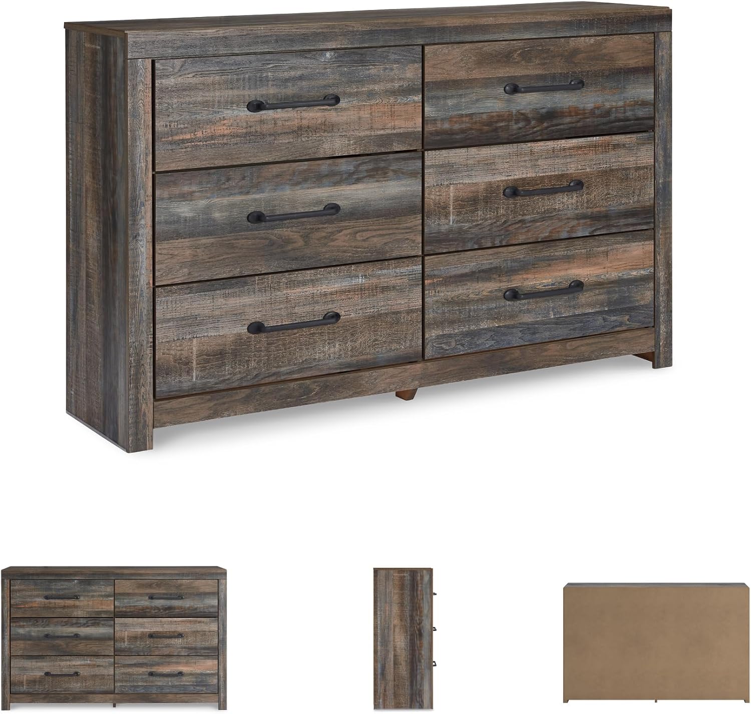 Signature Design by Ashley Drystan 6 Drawer Dresser, Pre-Assembled Convenience, Engineered Wood Construction for Bedroom Storage, Rustic Brown and Multi, 59" W x 16" D x 37" H