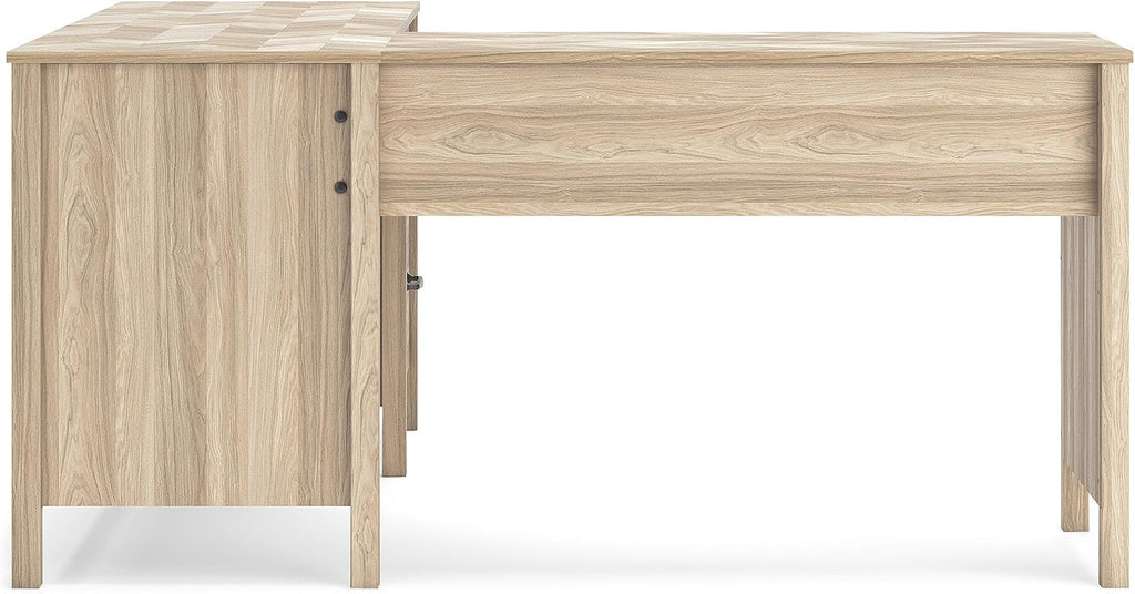 Signature Design by Ashley Battelle Scandinavian 60" Home Office Desk with Return, Drawer and Cabinet, Light Brown