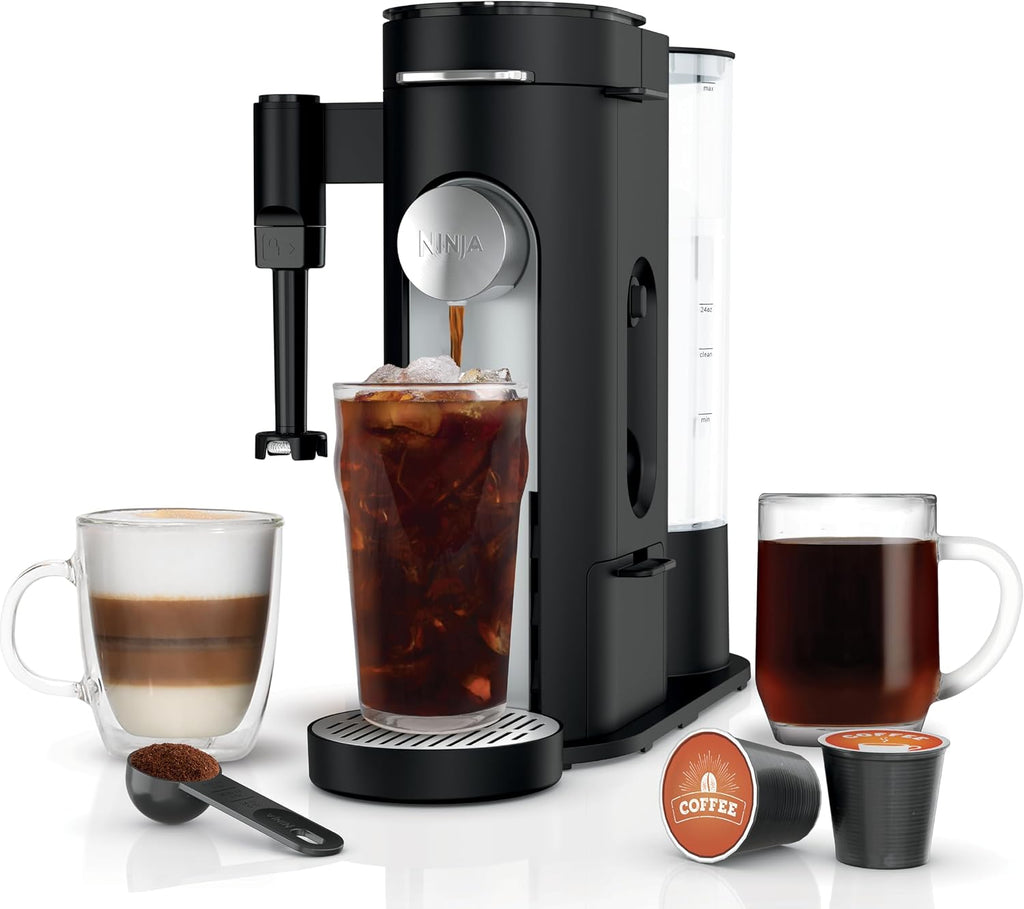 Ninja Single Serve Coffee Maker - Combo Machine, K-Cup Pods and Grounds | 4 Styles of Brewing, up to 24 Oz Cup Sizes, 56 Oz Removable Reservoir, Black, PB051
