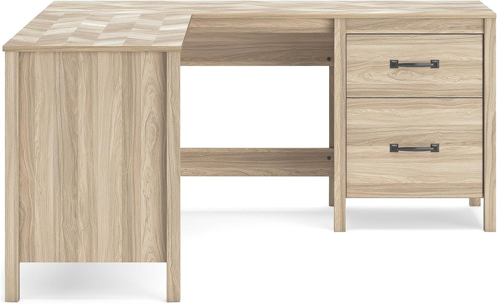 Signature Design by Ashley Battelle Scandinavian 60" Home Office Desk with Return, Drawer and Cabinet, Light Brown