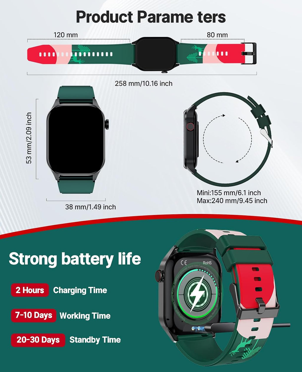 SOUYIE 2025 Christmas Theme Smart Watch for Men Women Android iPhone, with Bluetooth Call(Answer/Make Call), 2.04" Fitness Tracker IP68 Waterproof, 136+ Sports, Heart Rate Blood Oxygen Sleep Monitor