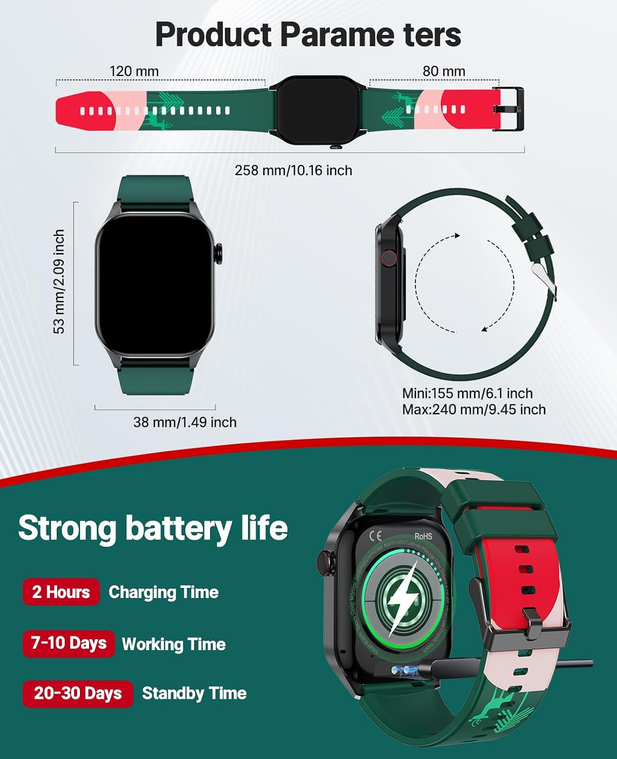 SOUYIE 2025 Christmas Theme Smart Watch for Men Women Android iPhone, with Bluetooth Call(Answer/Make Call), 2.04" Fitness Tracker IP68 Waterproof, 136+ Sports, Heart Rate Blood Oxygen Sleep Monitor