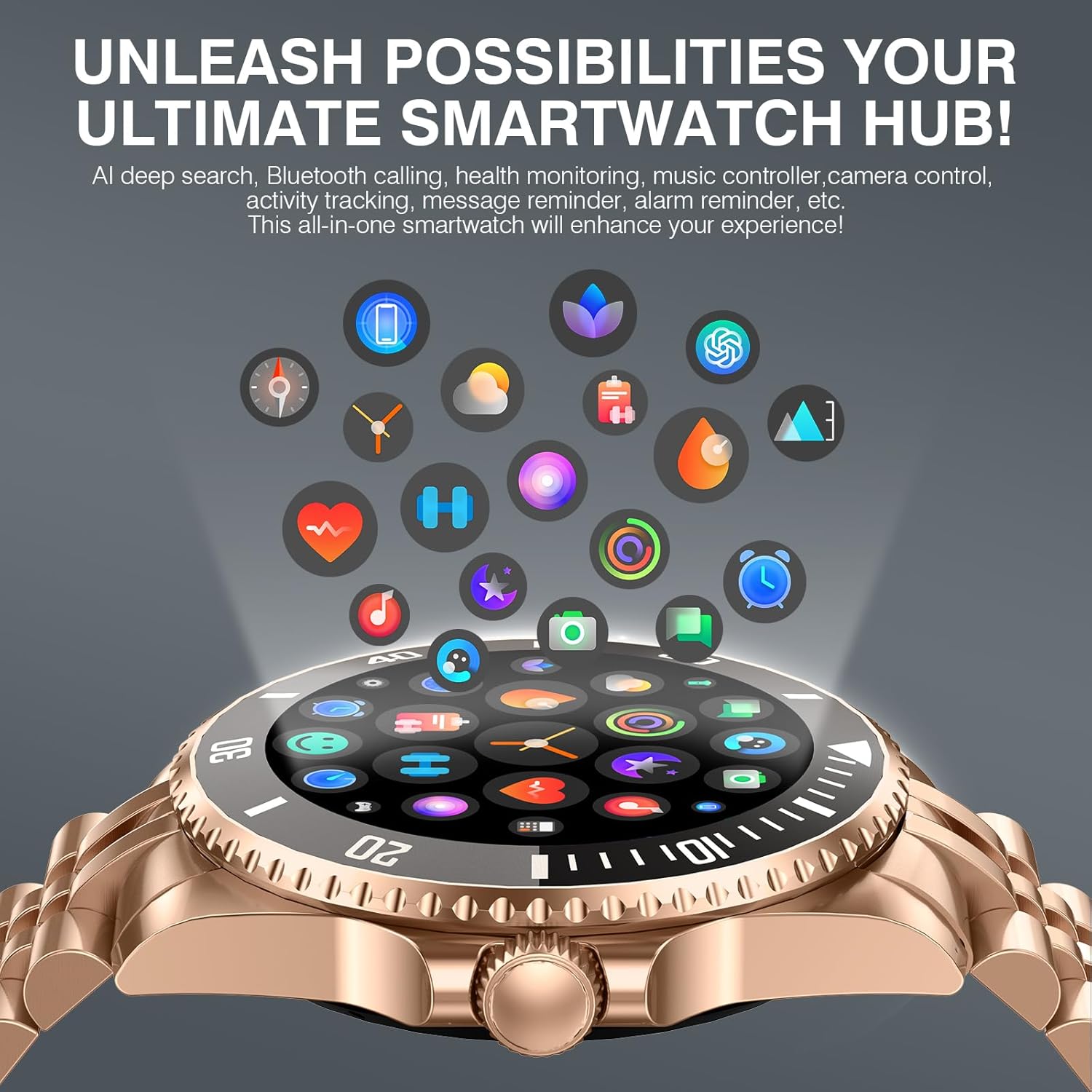SOUYIE AI Smart Watch for Men, 1.19" AMOLED 44mm, 24/7 Heart Rate Blood Pressure Blood Oxygen Sleep Monitor, 107 Sports Tracker, IP67 Waterproof, Bluetooth Call Voice Assistant, for Android iOS Gold