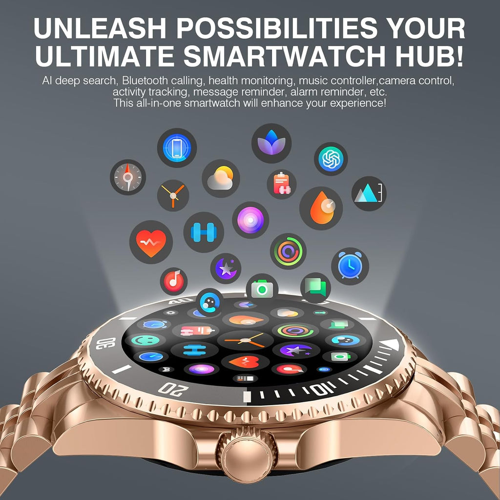 SOUYIE AI Smart Watch for Men, 1.19" AMOLED 44mm, 24/7 Heart Rate Blood Pressure Blood Oxygen Sleep Monitor, 107 Sports Tracker, IP67 Waterproof, Bluetooth Call Voice Assistant, for Android iOS Gold