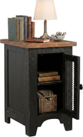 Signature Design by Ashley Valebeck Chairside End Table, Small Side Table with Storage Cabinet for Living Room Decor, Pine Veneers, Pine Wood, and Engineered Wood, Distressed Black/Brown