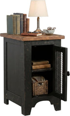 Signature Design by Ashley Valebeck Chairside End Table, Small Side Table with Storage Cabinet for Living Room Decor, Pine Veneers, Pine Wood, and Engineered Wood, Distressed Black/Brown