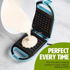 Tasty Mini Nonstick Waffle Maker, Perfect for Individual Waffles, Hash Browns, Brownies and more, Quick Results, Easy Clean Up, 600W, Blue
