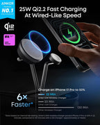 Anker Prime 3-in-1 Qi2.2 MagSafe Compatible 25W Wireless Charging Station | Smart Display, TEC Active Cooling, Apple Watch Charger, for iPhone 17, Apple Watch, AirPods Pro, and More (Adapter Included)