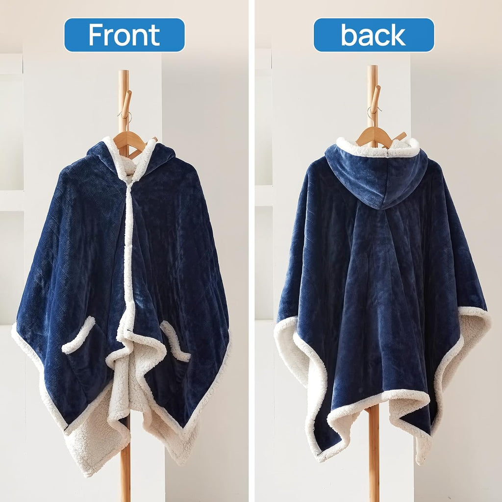 Westinghouse Wearable Heated Throw Blanket, Electric Heated Wrap Poncho Shawl with Pockets, 6 Heating Levels & 2-10 Auto Shut-Off, 50 x 60 Inch, Gift for Family, Friends, Machine Washable, Navy