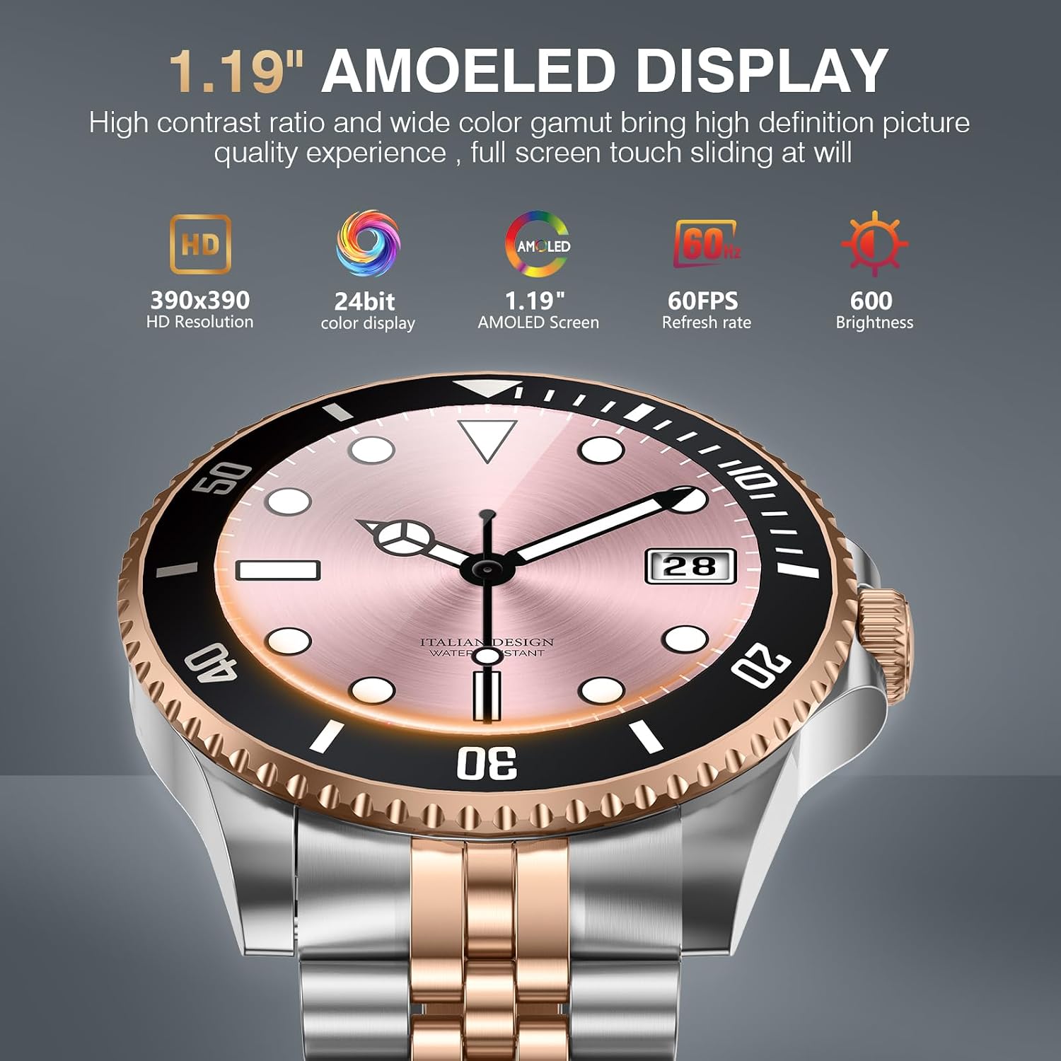 GPT AI Smart Watch with Bluetooth Calls, 1.19-inch AMOLED 44mm, 24/7 Heart Rate, SpO2, Blood Pressure, Sleep Monitor, 107 Sports Fitness Tracker, Smartwatch Compatible Android and iOS Silver Gold