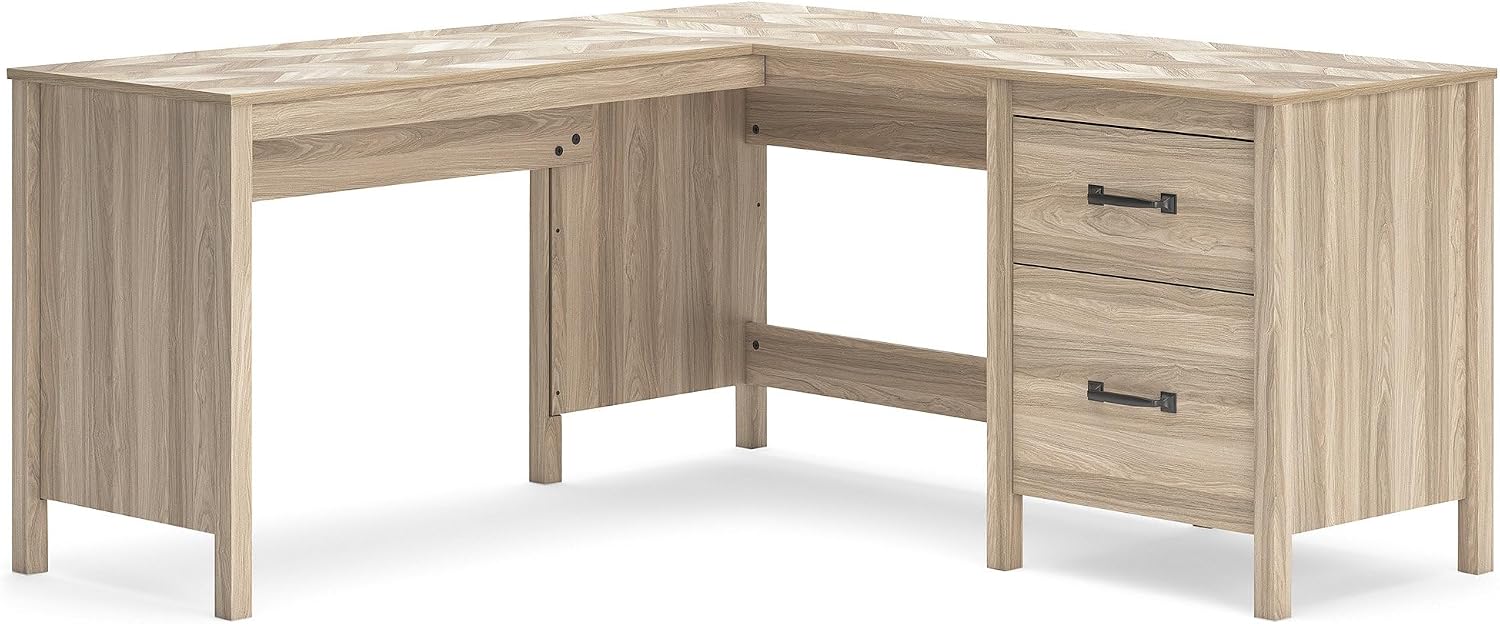 Signature Design by Ashley Battelle Scandinavian 60" Home Office Desk with Return, Drawer and Cabinet, Light Brown