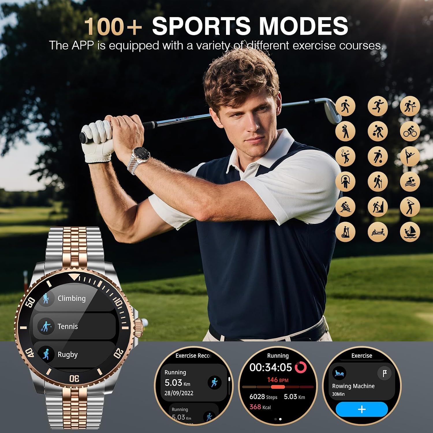 GPT AI Smart Watch with Bluetooth Calls, 1.19-inch AMOLED 44mm, 24/7 Heart Rate, SpO2, Blood Pressure, Sleep Monitor, 107 Sports Fitness Tracker, Smartwatch Compatible Android and iOS Silver Gold