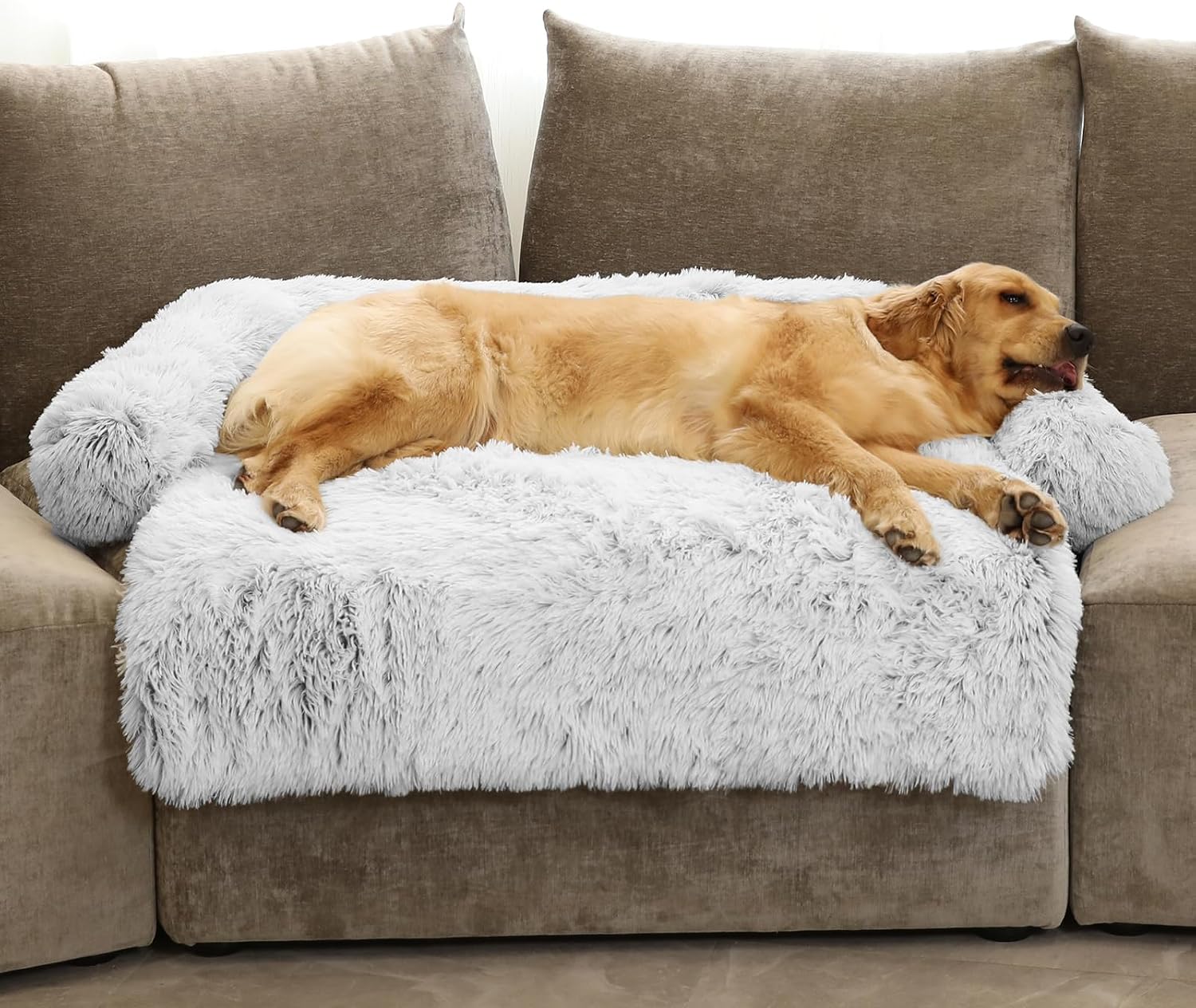 GGIB Cooling Dog Bed Mat with Bolster Pillow Washable Dog Couch Cover Breathable Summer Pet Couch Bed Protector Indoor(Large, Cooling Grey)