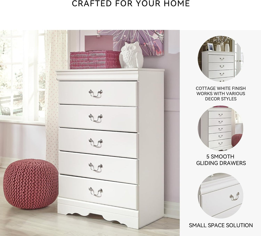 Signature Design by Ashley Children's Anarasia 5 Drawer Chest of Drawers, White