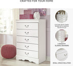 Signature Design by Ashley Children's Anarasia 5 Drawer Chest of Drawers, White