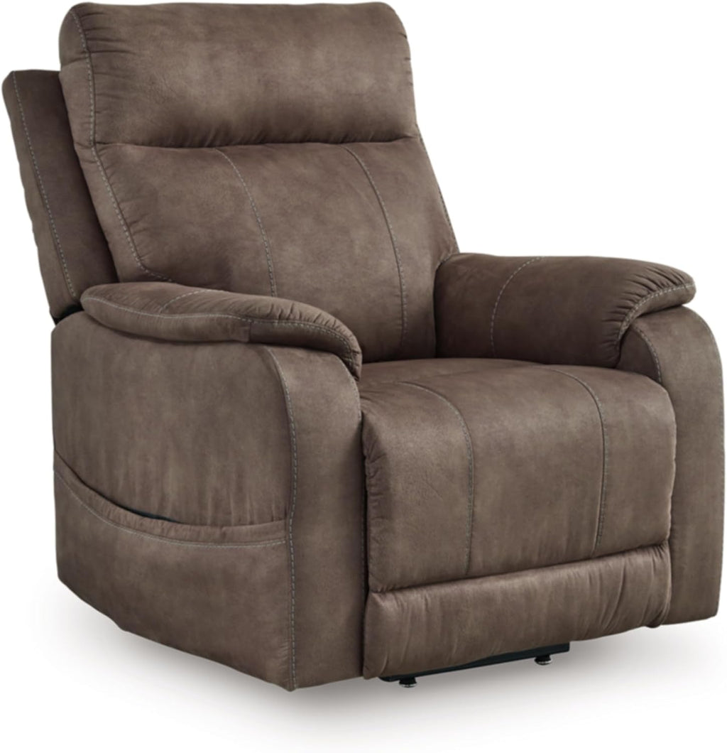 Signature Design by Ashley Crestmeade Modern Dual Motor Power Lift Recliner with Adjustable Backrest, USB Ports, Heat and Massage Function, Dark Brown