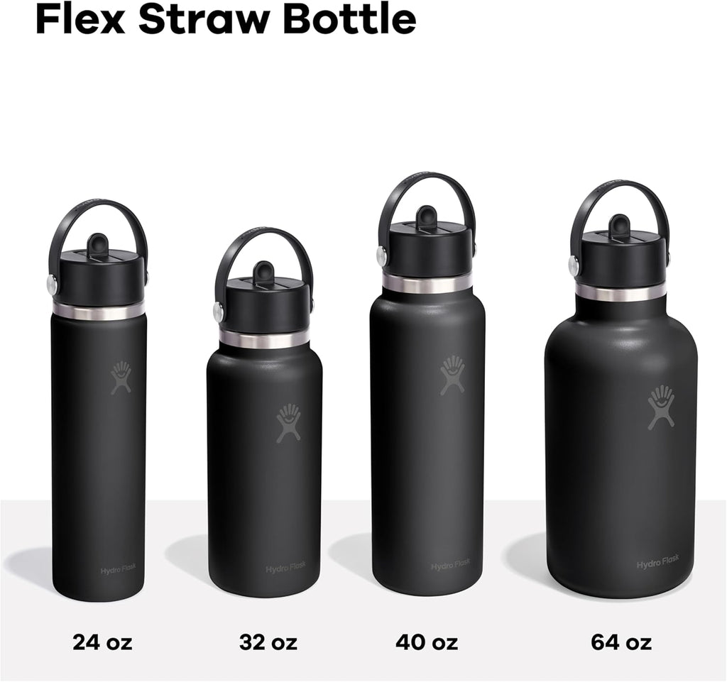 Hydro Flask Water Bottle - Insulated Stainless Steel - Wide Mouth Flex Straw Lid, Non Spill, Leakproof and Refillable in 32 Oz Popstar Pink