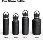 Hydro Flask Water Bottle - Insulated Stainless Steel - Wide Mouth Flex Straw Lid, Non Spill, Leakproof and Refillable in 32 Oz Tonal Black