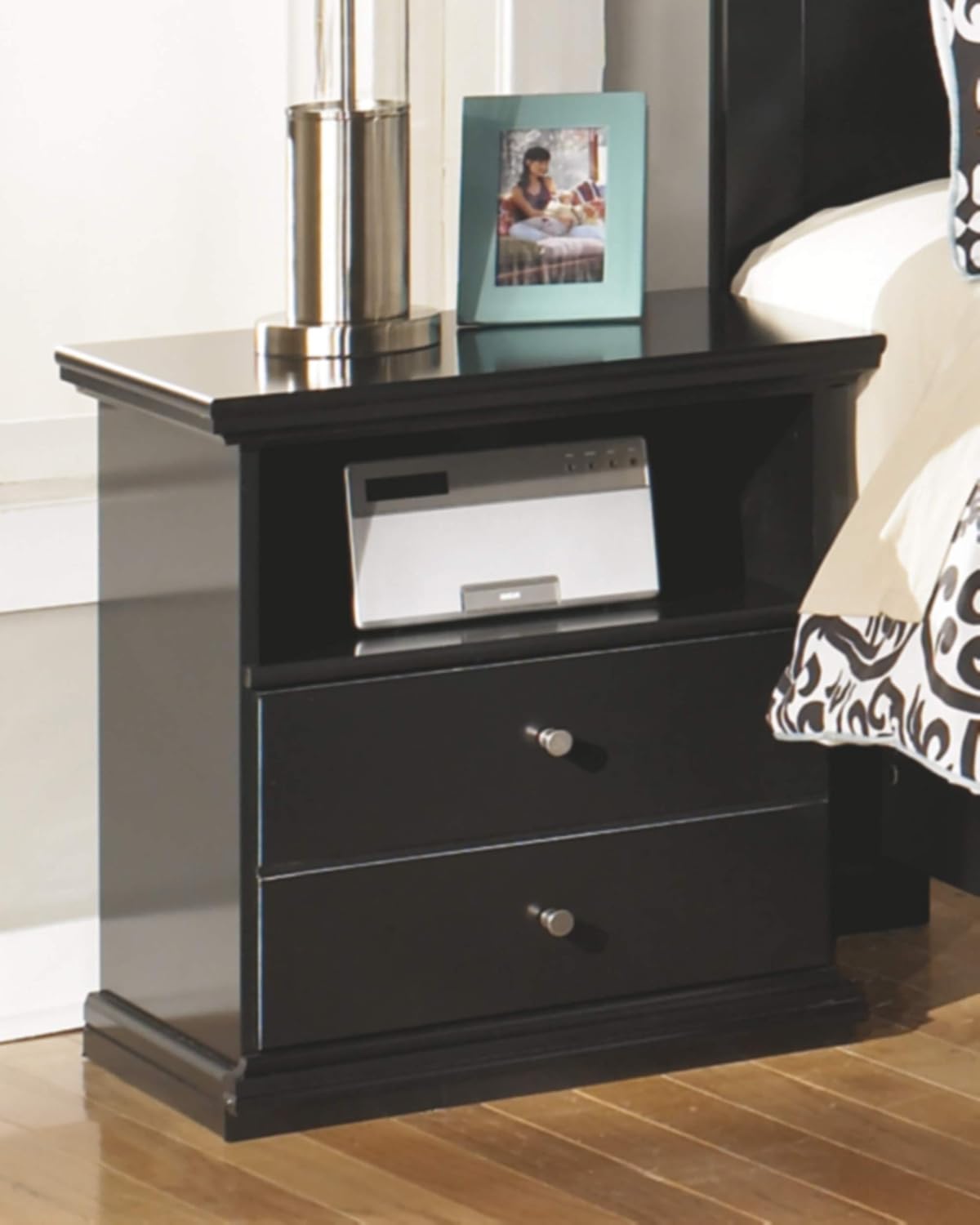 Signature Design by Ashley Maribel Children's Traditional 1 Drawer Nightstand with 1 Storage Cubby, 24.37" Tall, Black