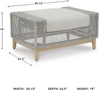 Signature Design by Ashley Aluminum Frame Outdoor Ottoman with Cushion, Seton Creek, High-Performance Nuvella Fabric, Seating for Patio Lounge Areas, Light Gray & Light Brown