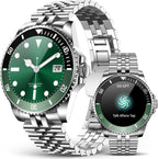SOUYIE GPT AI Smart Watch for Men, Bluetooth Call Heart Rate Blood Pressure Blood Oxygen Sleep Monitor, 107 Sports Modes 1.19" AMOLED Display Waterproof Fitness Tracker Android iOS, 44mm Silver Green