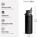 Hydro Flask Water Bottle - Insulated Stainless Steel - Wide Straw Lid, Non Spill, Leakproof in 40 Oz Harbor Blue