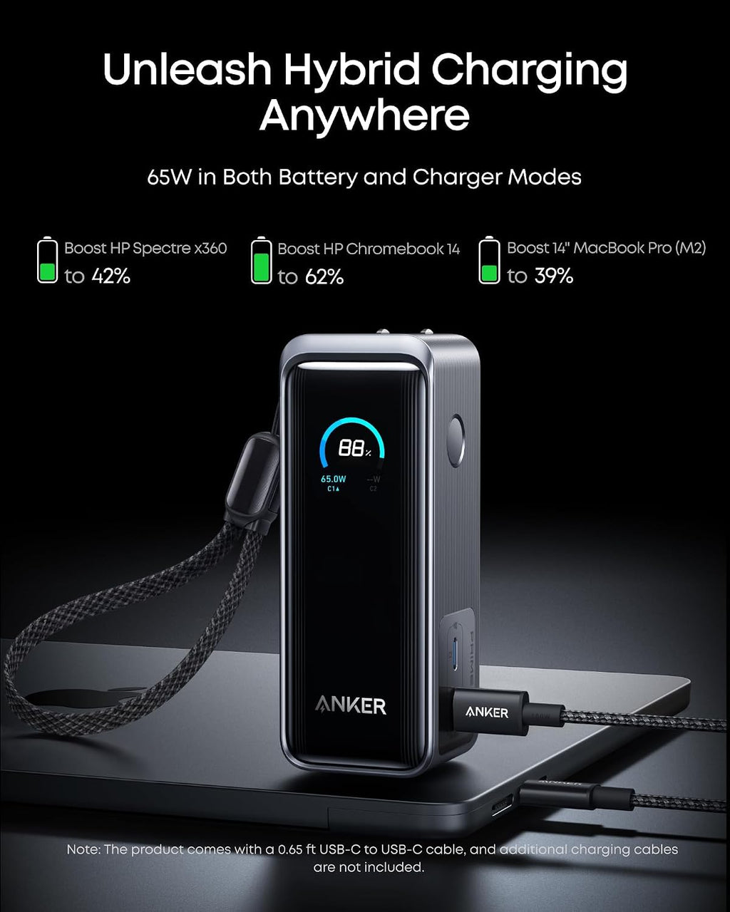 Anker Prime Power Bank, 9,600mAh Battery Pack with 65W Output Wall Charger, Supports PD 3.0 and PPS, 30W Fast Recharging, Sleek Portable Charger for MacBook Pro, iPhone 17/16 Series, Galaxy, iPad