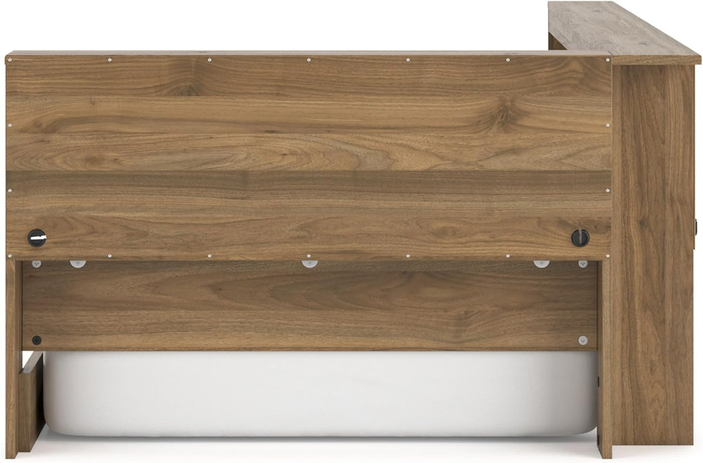 Signature Design by Ashley Deanlow Bookcase Storage Bed, Replicated Walnut Wood-Look Platform, Mid-Century Modern Casual Style, Integrated Bookshelf Side Rails, Honey Brown, Twin