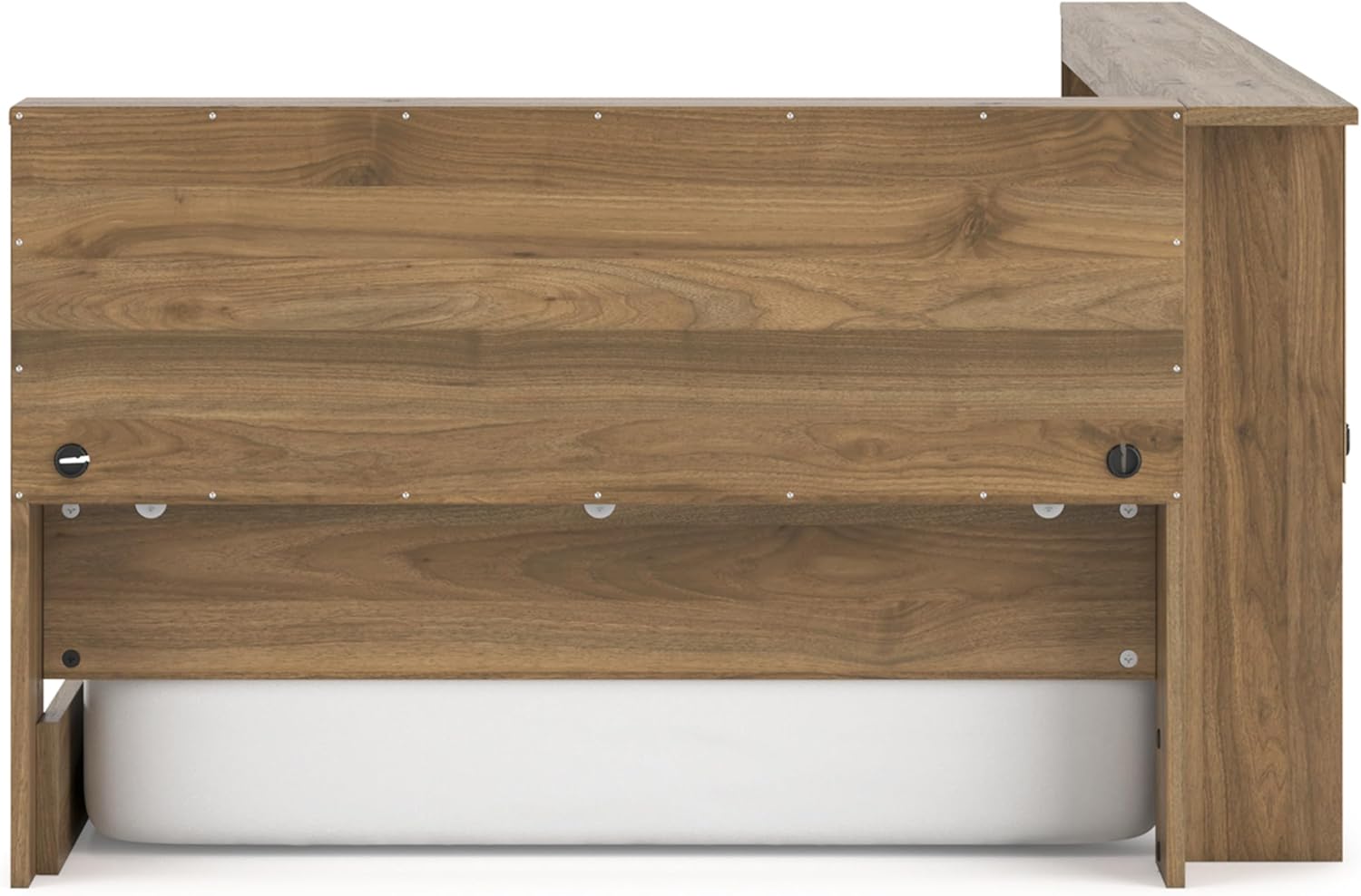 Signature Design by Ashley Deanlow Bookcase Storage Bed, Replicated Walnut Wood-Look Platform, Mid-Century Modern Casual Style, Integrated Bookshelf Side Rails, Honey Brown, Twin