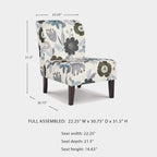 Signature Design by Ashley Triptis Floral Armless Accent Chair with Attached Cushions, Fabric Upholstery, Wood Legs, 16.63" Seat Height, White, Blue & Gray
