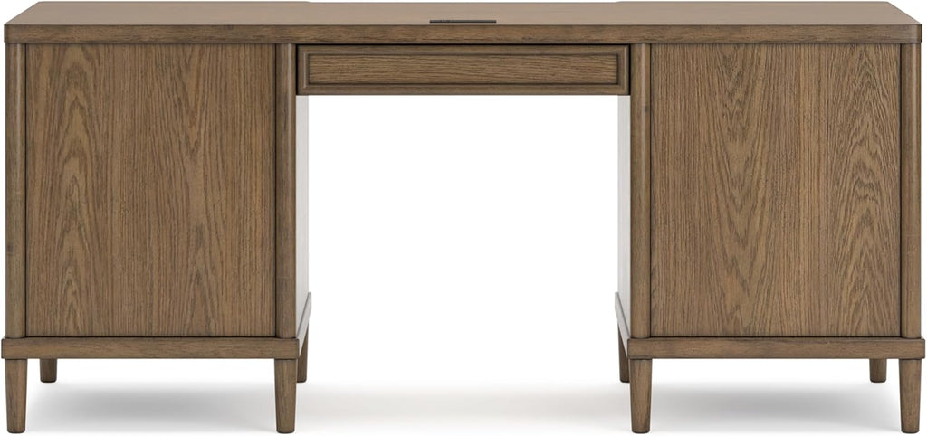 Signature Design by Ashley Roanhowe Contemporary 68" Home Office Desk with 6 Felt-Lined Drawers, USB Charging Ports and Cord Management, Dark Brown