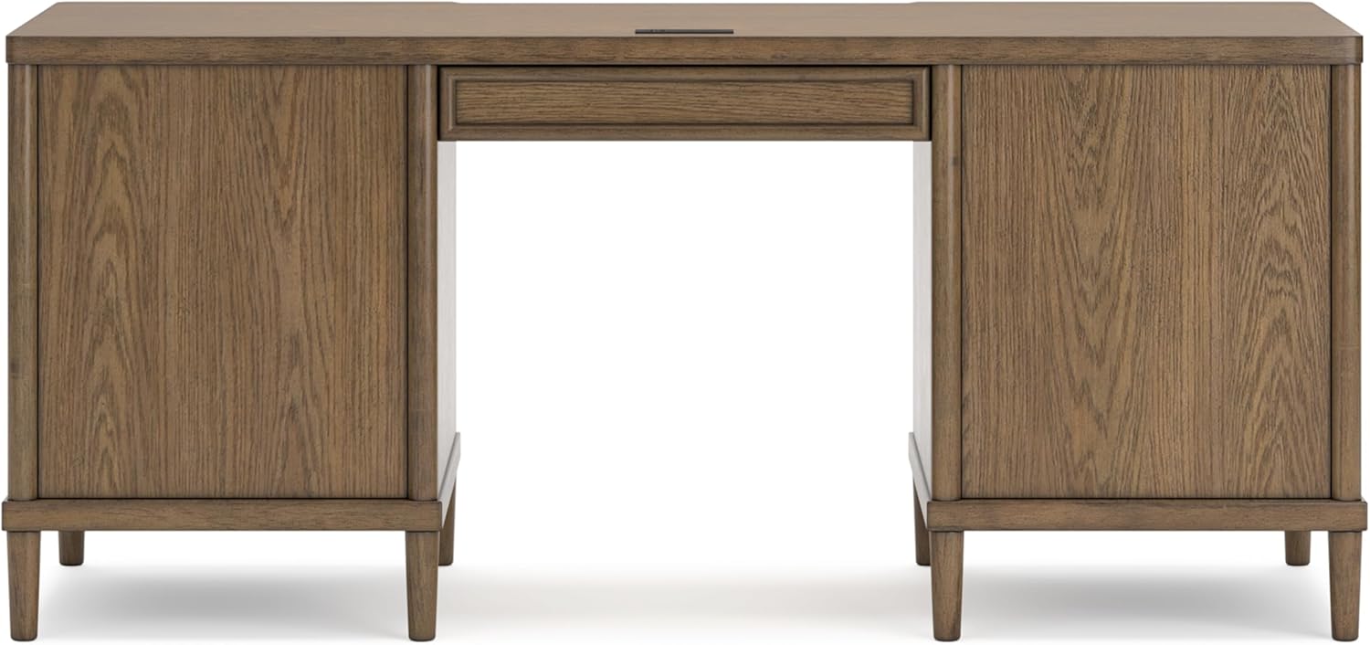 Signature Design by Ashley Roanhowe Contemporary 68" Home Office Desk with 6 Felt-Lined Drawers, USB Charging Ports and Cord Management, Dark Brown